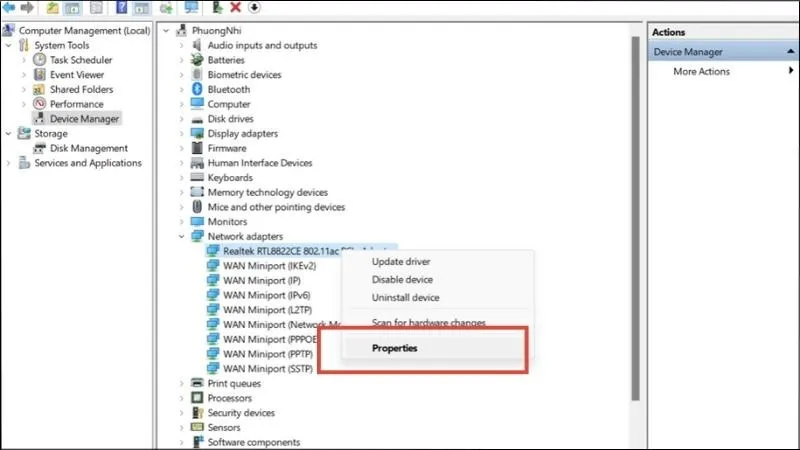 Nhấn chuột trái vào mục có mũi tên màu xanh > Chọn Properties