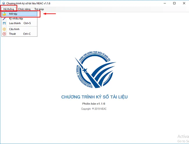Giao diện chính NEACSigner