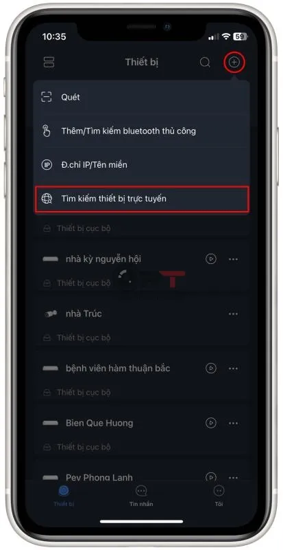 Chọn tìm kiếm thiết bị