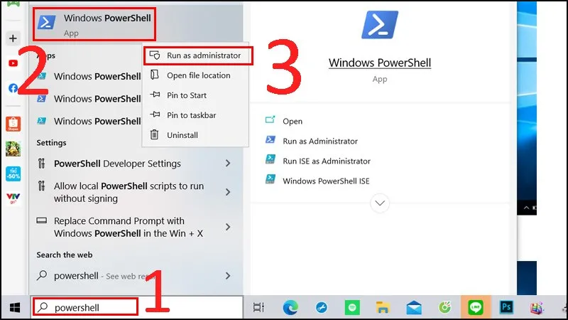 Khởi động Windows PowerShell bằng quyền quản trị tối cao