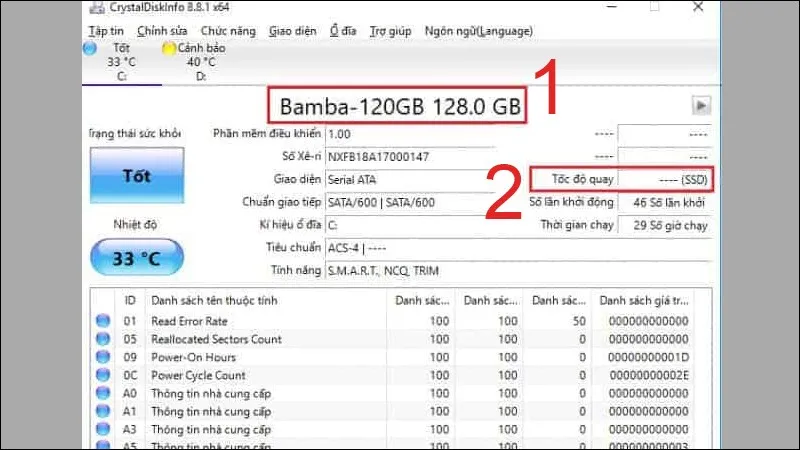 Đọc thông số S.M.A.R.T bằng phần mềm CrystalDiskInfo