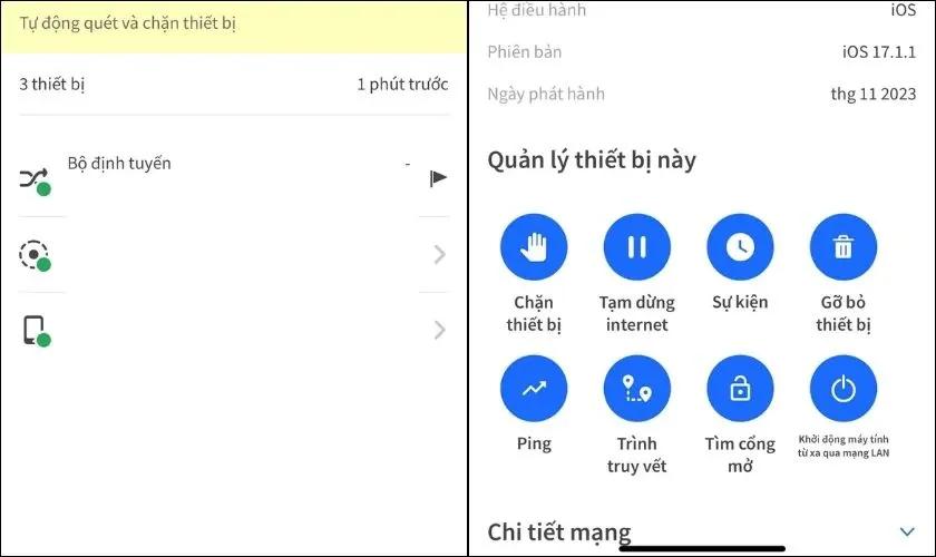 Giao diện ứng dụng Fing quét mạng wifi