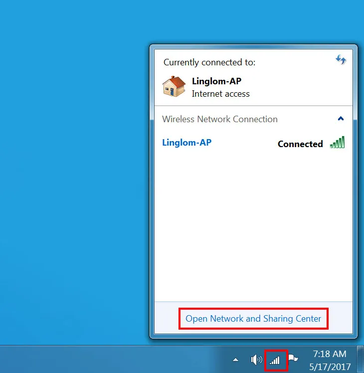 Lối tắt mở nhanh cài đặt mạng từ thanh Taskbar