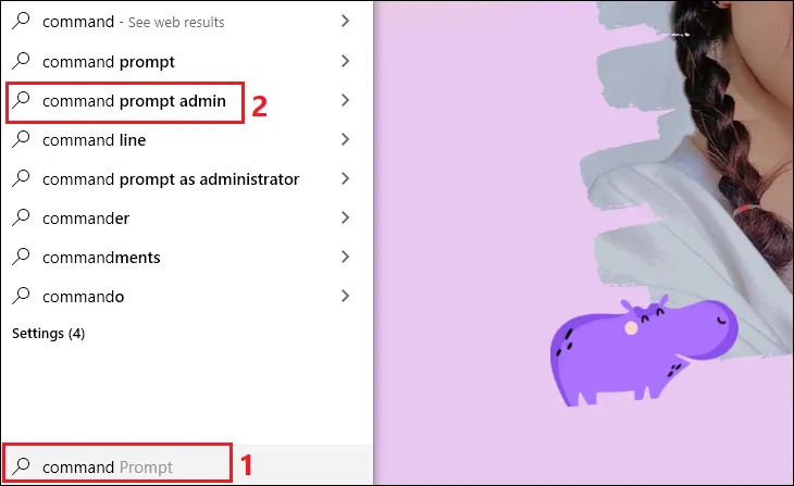 Mở cửa sổ dòng lệnh Command Prompt với tư cách quản trị viên