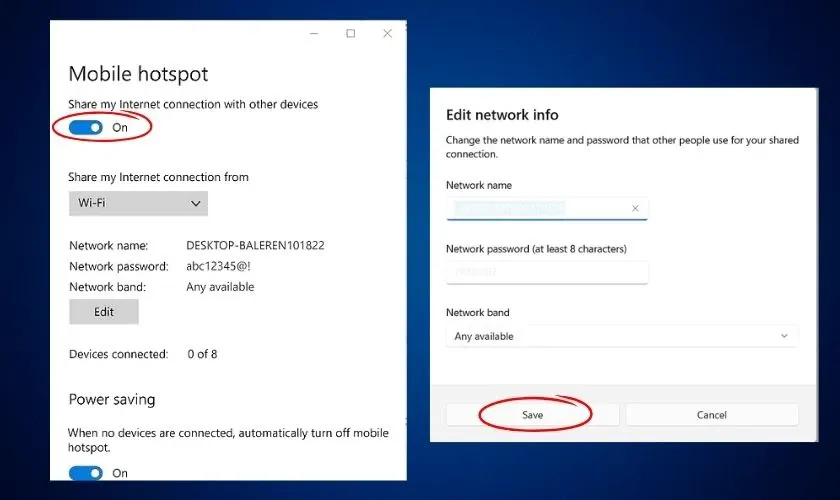 Giao diện Mobile Hotspot trong Windows 10 Settings