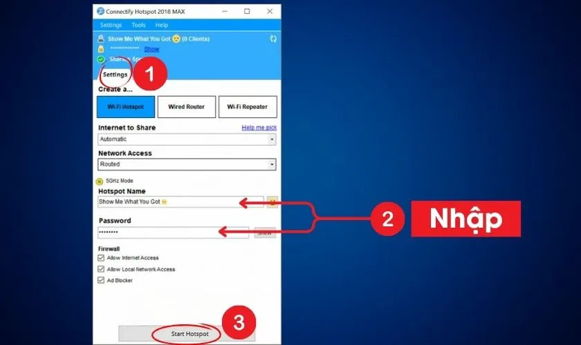 Giao diện Connectify Hotspot