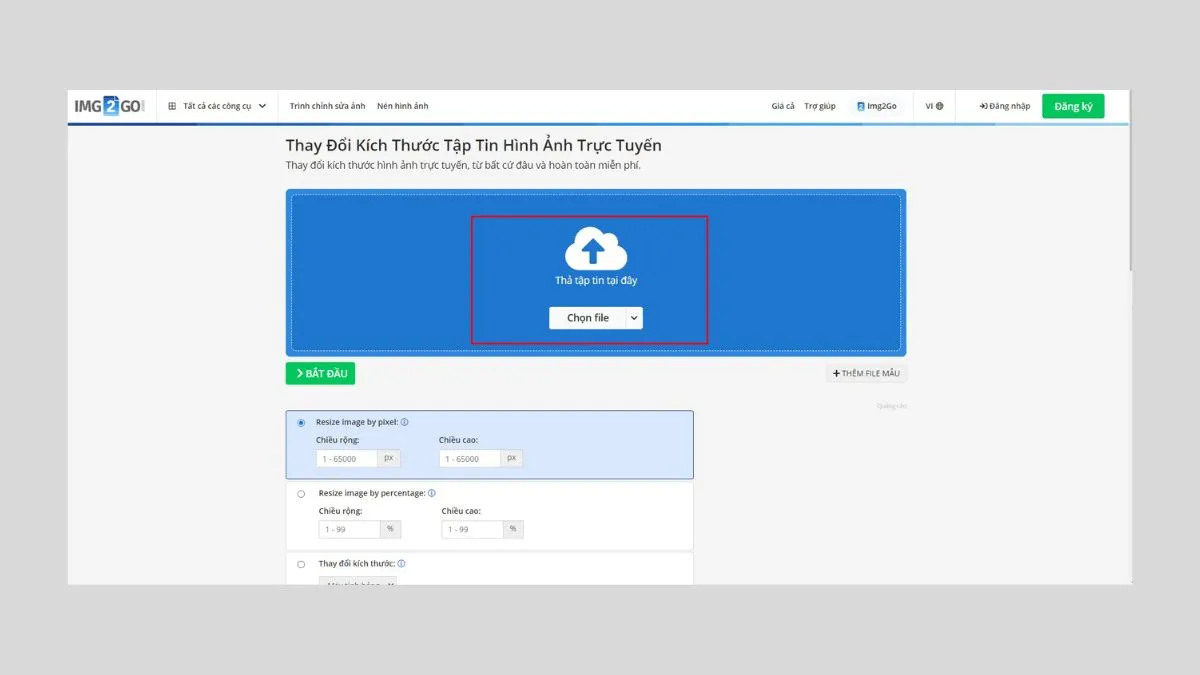 Cách Resize ảnh hàng loạt bằng web Img2gobước 1