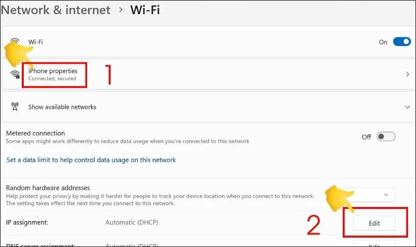 Bấm vào nút lệnh Edit của mục IP Assignment