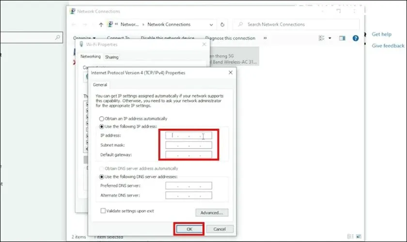 Tiến hành thiết lập 2 cấu hình PC với 2 IP tĩnh khác nhau