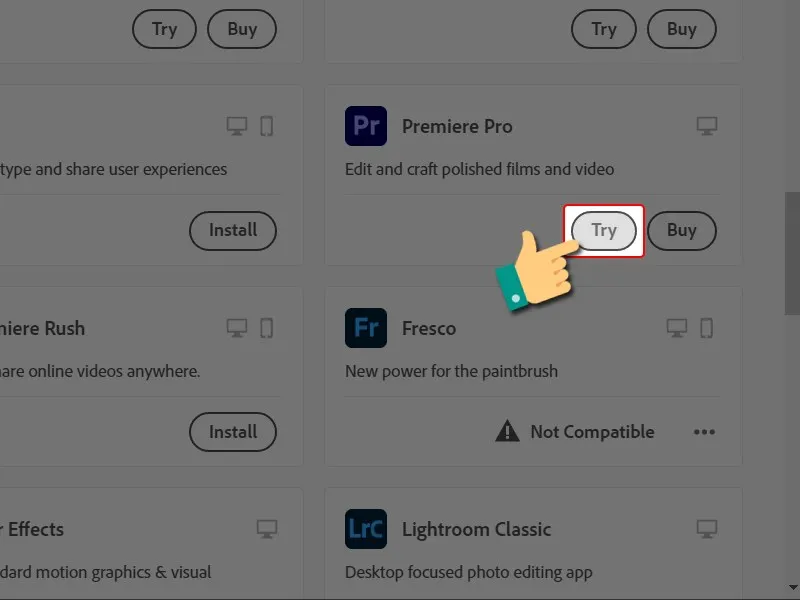 Cài đặt Adobe Premiere Pro từ Creative Cloud