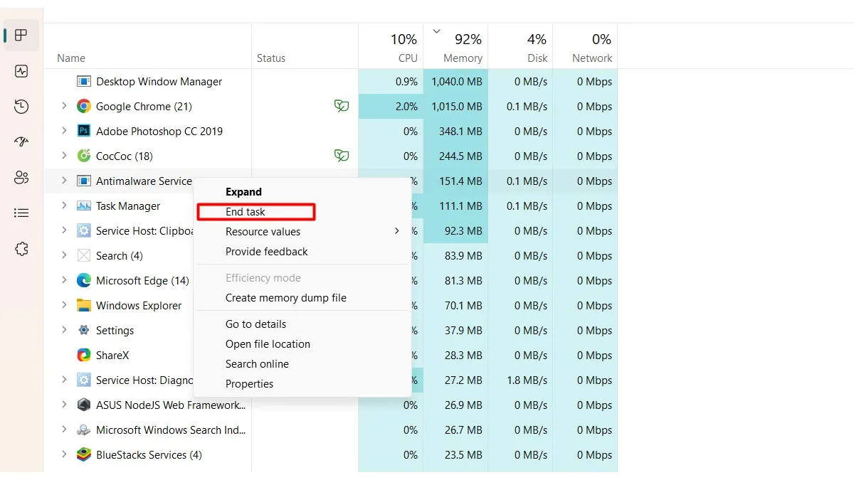 Quản lý tiến trình qua Task Manager