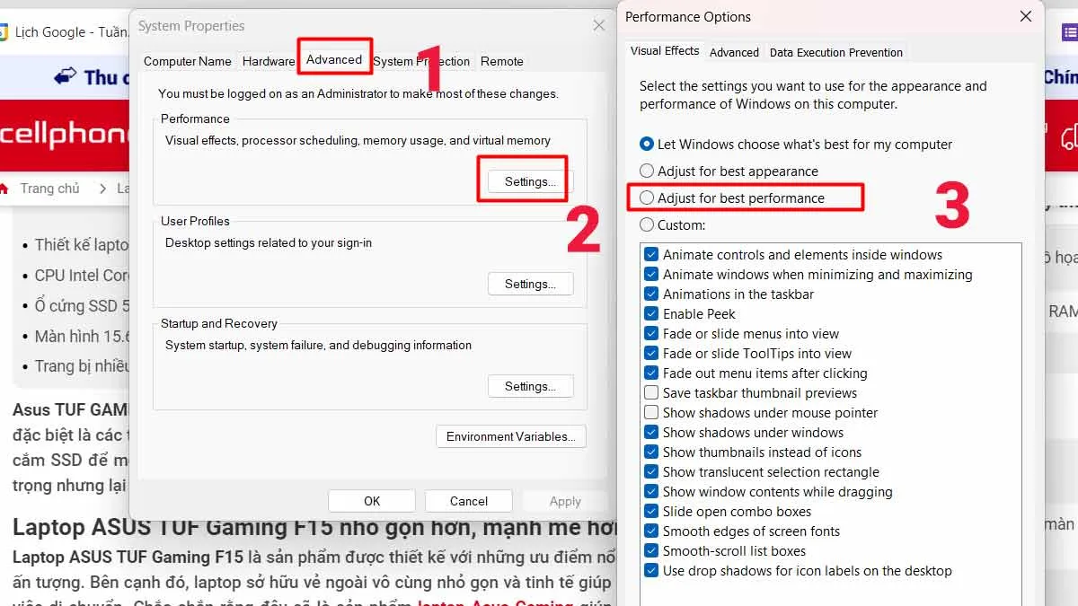 Tắt hiệu ứng đồ họa Windows