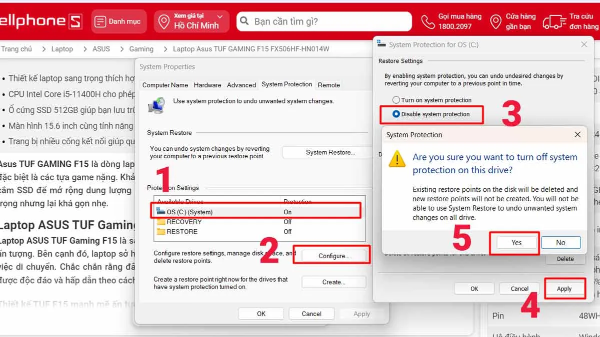 Tắt System Restore trên Windows
