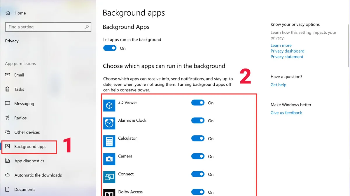 Tắt ứng dụng chạy nền trên Windows