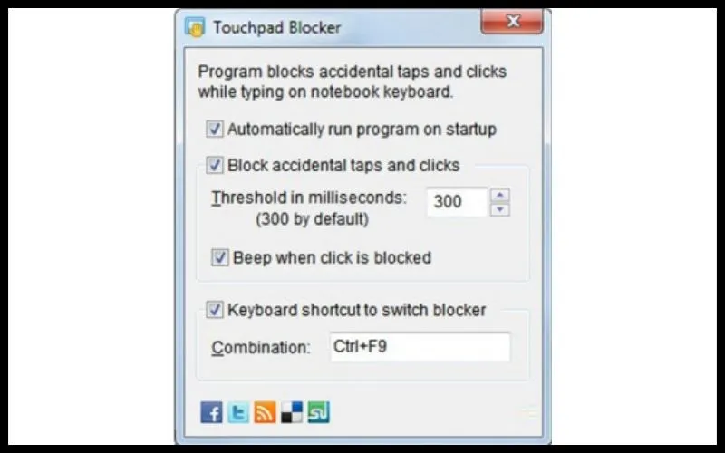 Giao diện Touchpad Blocker với các tùy chọn cấu hình