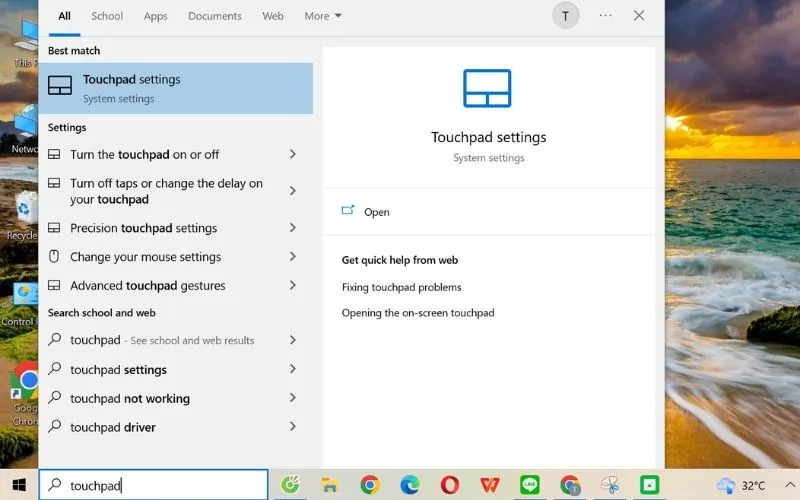 Giao diện Touchpad Settings trong Windows