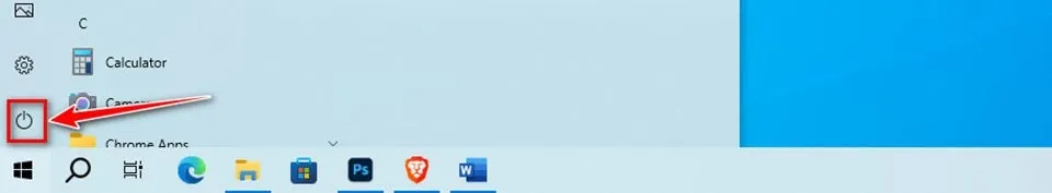 Chọn biểu tượng nguồn trong giao diện Start Menu
