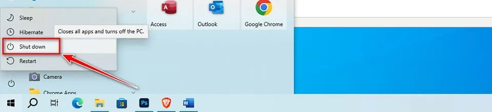 Chọn chế độ Shut down để tắt máy hoàn toàn