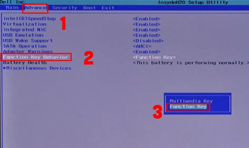 Cấu hình Function Key Behavior trong BIOS Dell