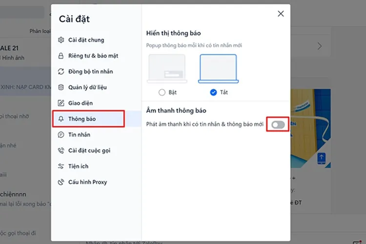 Tắt âm thanh thông báo trong cài đặt