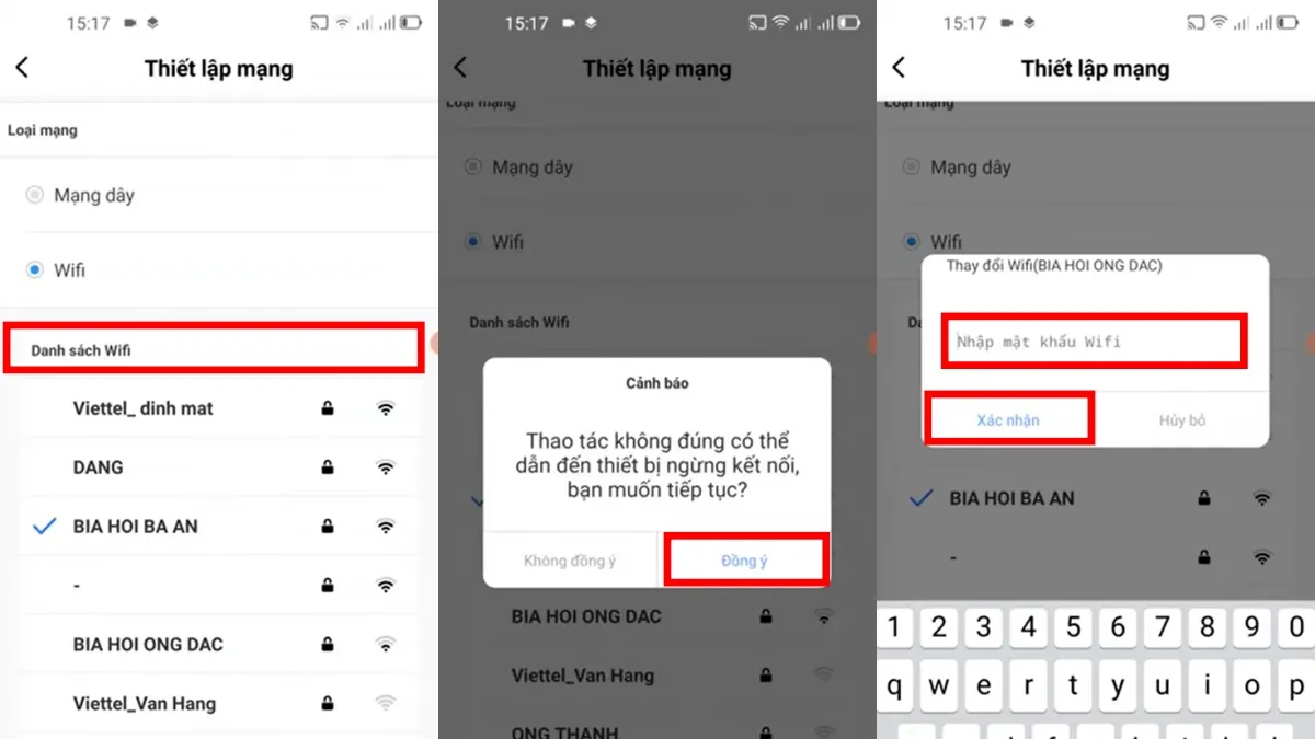 Chọn wifi muốn đổi cho camera