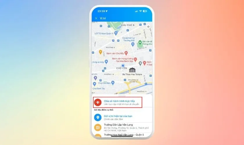Chia sẻ vị trí trực tiếp trên Zalo