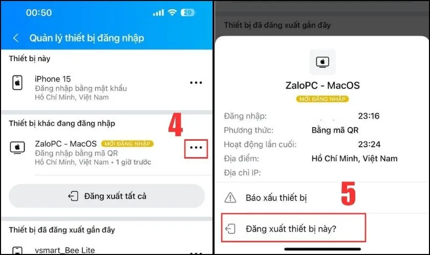 Đăng xuất thiết bị nghi ngờ