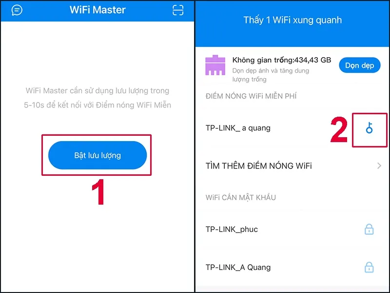 Chọn điểm WiFi để kết nối