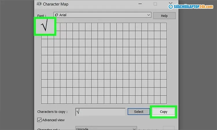 Sao chép ký hiệu vào clipboard
