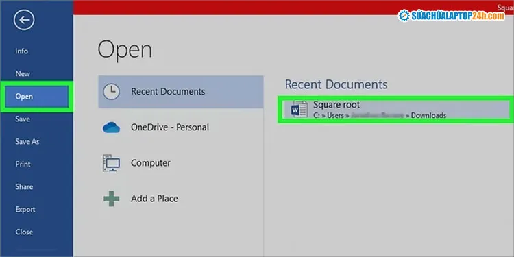 Vào File > Open để mở file word