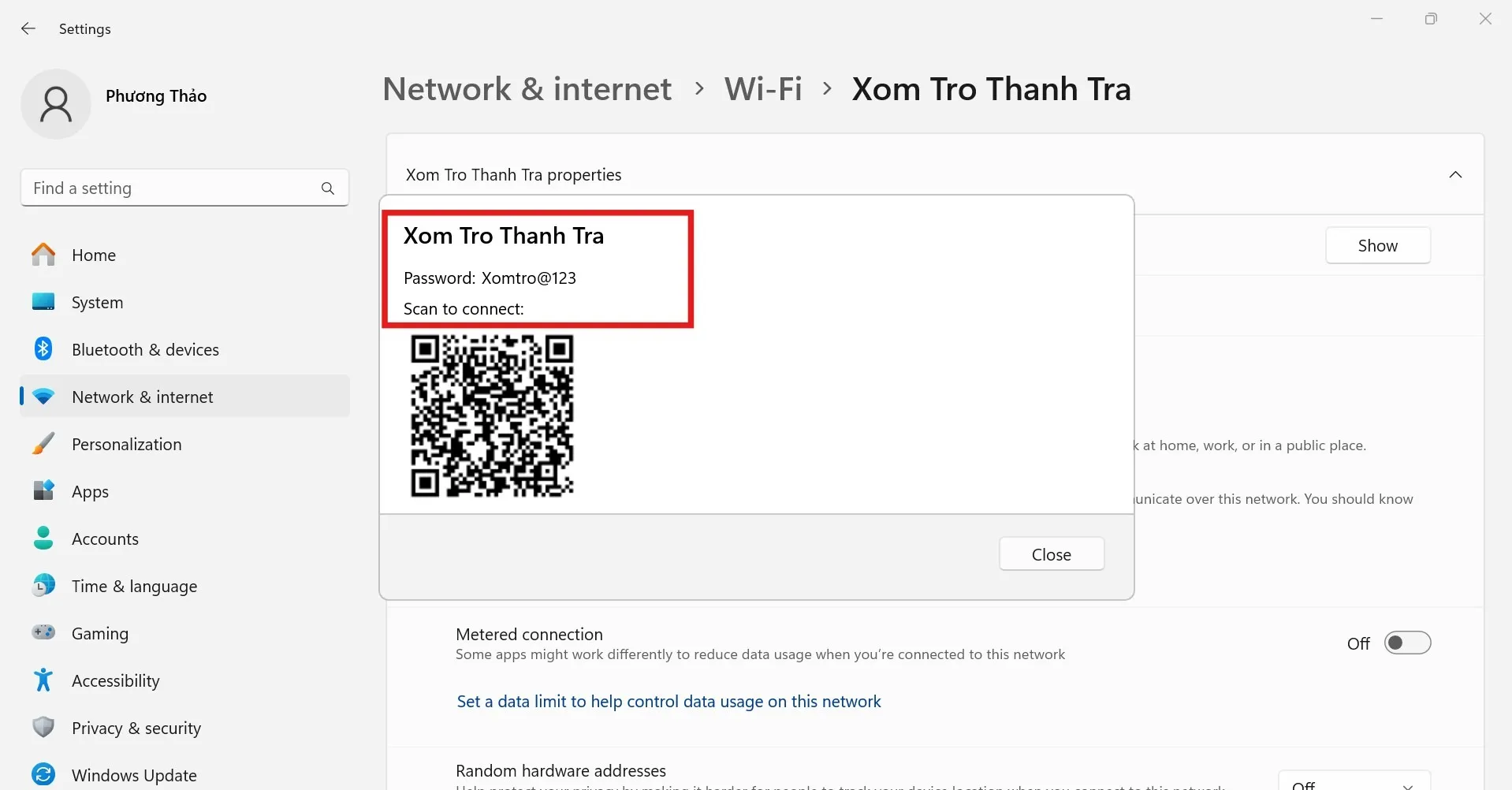 Mật khẩu và QR code WiFi