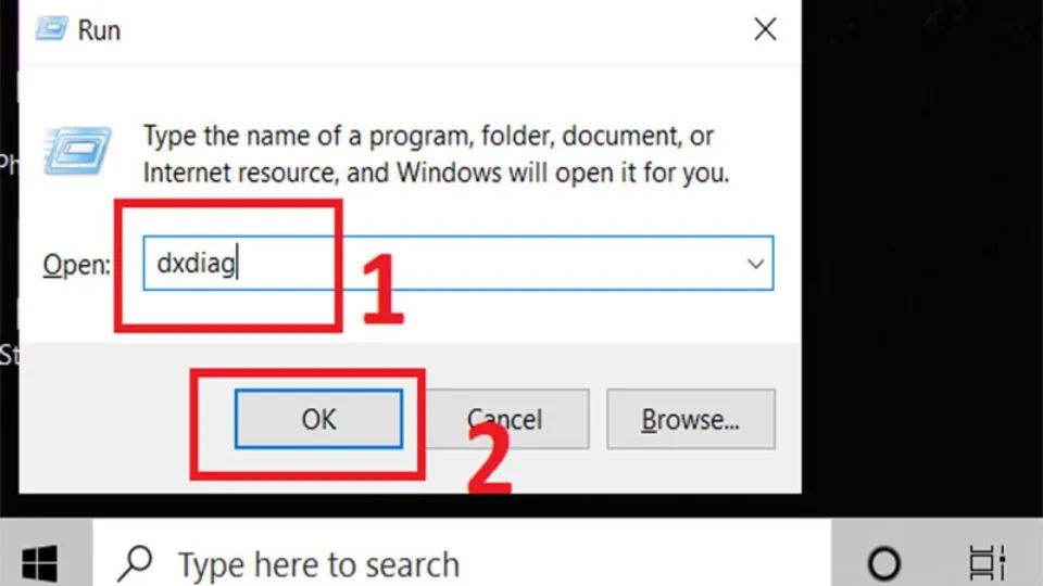 Nhấn tổ hợp phím Windows + R rồi nhập lệnh "dxdiag"
