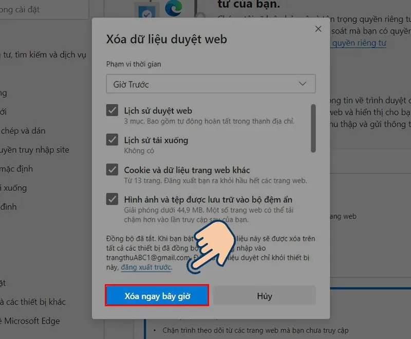 Xóa dữ liệu duyệt web trên Edge