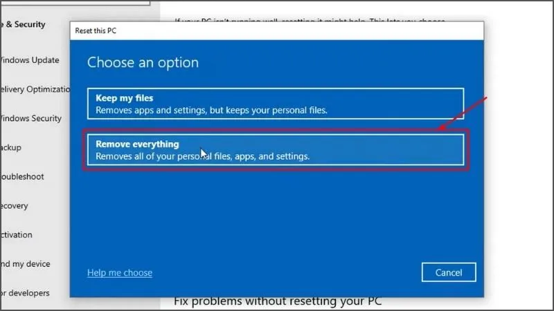 Chọn Remove everything để xóa toàn bộ dữ liệu