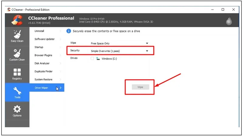 Chọn mức độ bảo mật khi xóa dữ liệu