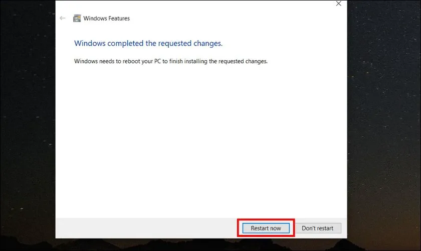 Khởi động lại để hoàn tất
