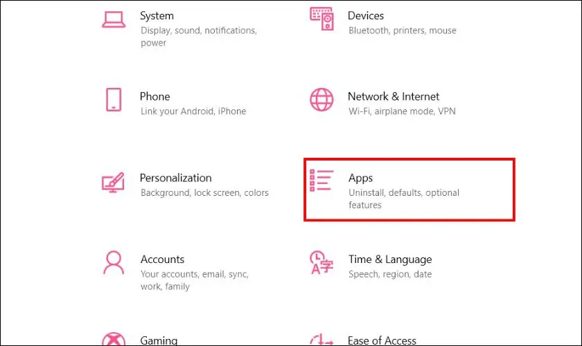 Chọn Apps trong Settings