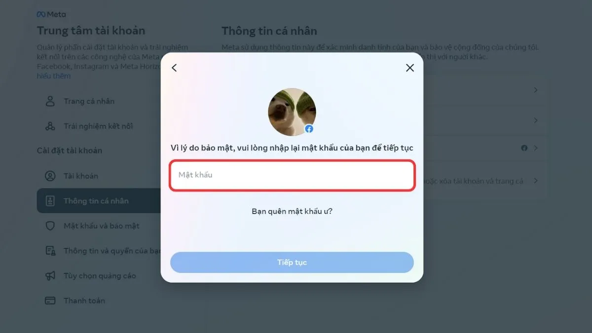Nhập mật khẩu xác nhận xóa tài khoản