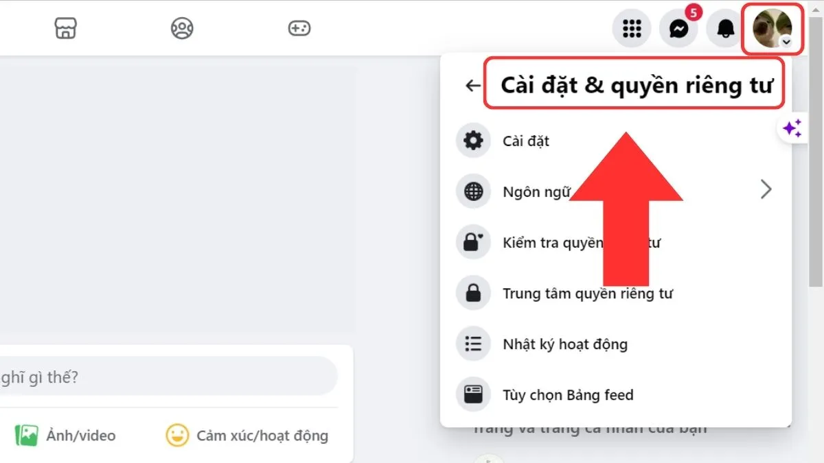 Giao diện xóa tài khoản Facebook trên máy tính