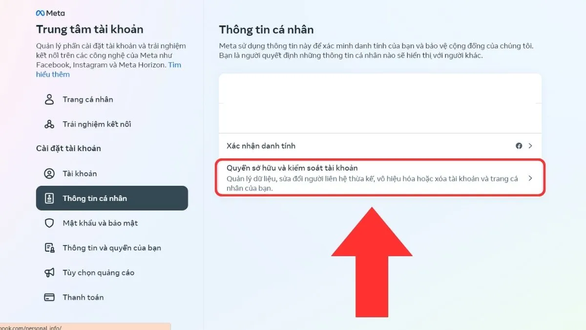 Chọn quyền sở hữu tài khoản
