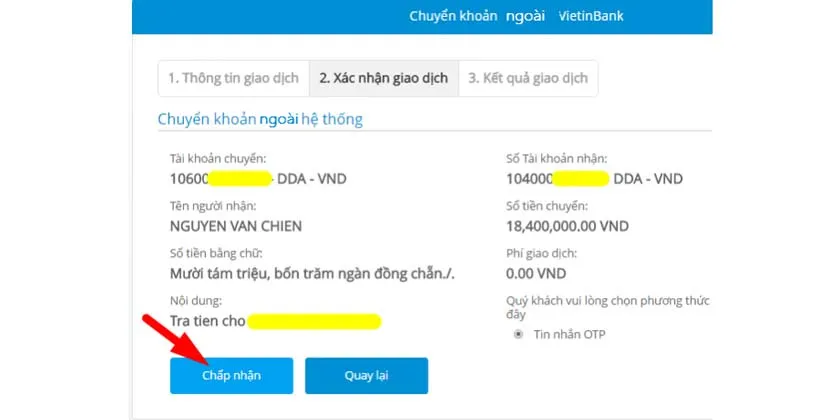 Xác nhận thông tin giao dịch