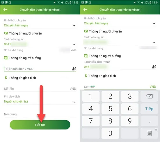Menu dịch vụ tài chính Vietcombank