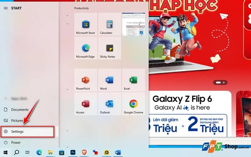 Truy cập Settings để chuyển tiếng anh sang tiếng việt ở máy tính.