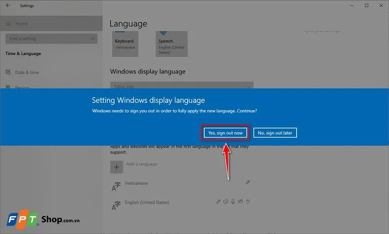 Đăng xuất hệ thống để áp dụng giao diện tiếng Việt mới.