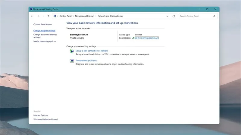 Truy cập Change Adapter Settings