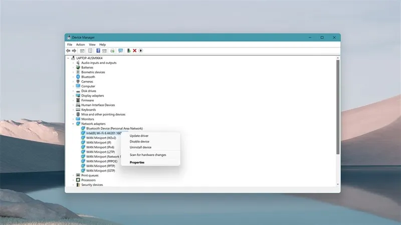 Gỡ cài đặt driver card mạng
