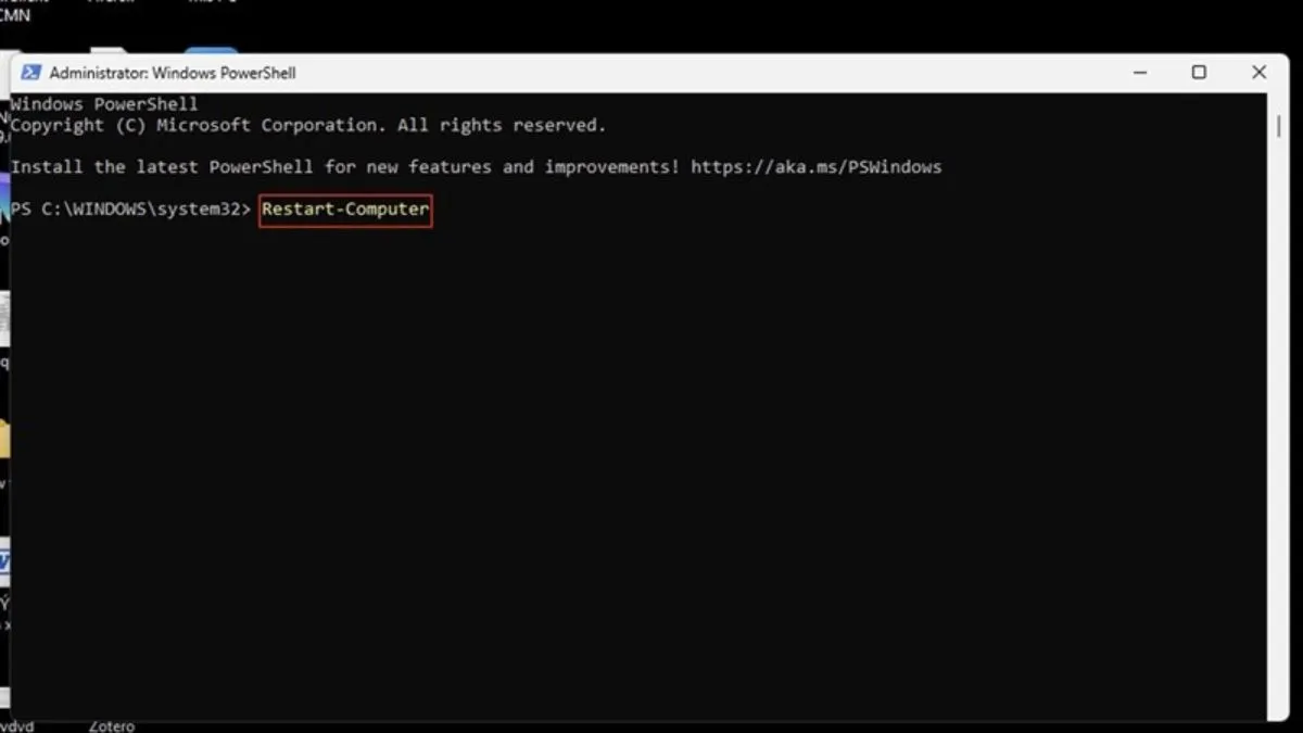 Restart laptop bằng PowerShell