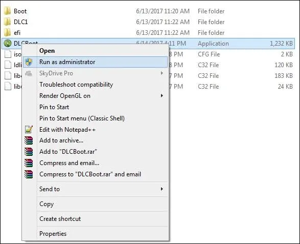 Chạy phần mềm dlc boot với quyền admin cao nhất trên windows