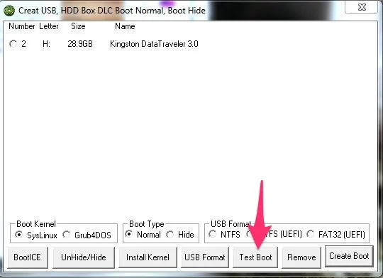 Sử dụng tính năng test boot để kiểm tra lỗi của usb vừa tạo