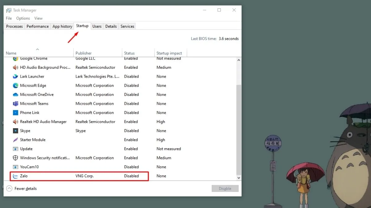 Vô hiệu hóa Zalo trong Task Manager